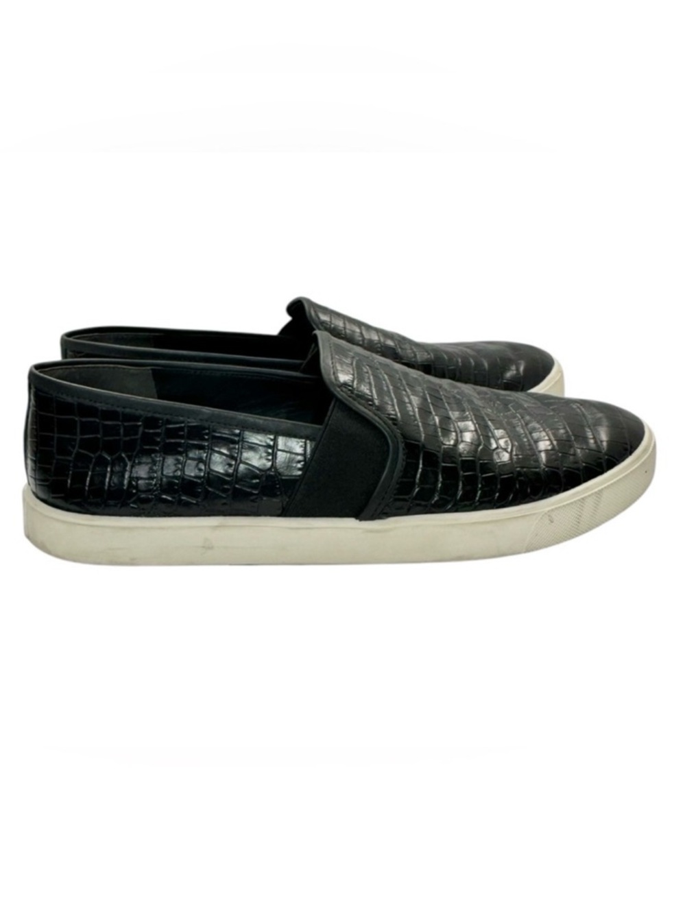 Vince Women’s Black Preston Crocodile Skin Slip On Shoes w/White Soles- Size 8.5